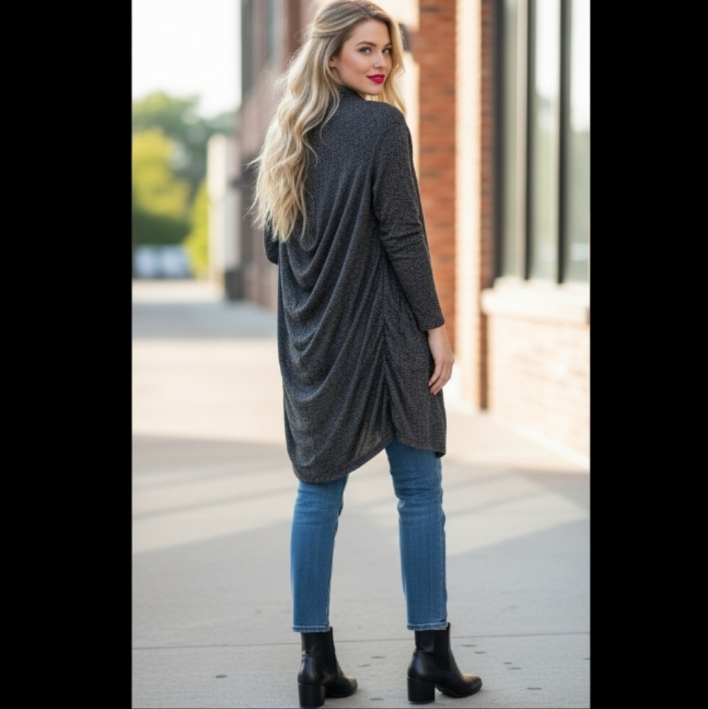 Mariella Bella Marled Charcoal Gray Longline Open Front Duster / Cardigan